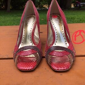 Elegant Red Peep-Toe Heels.